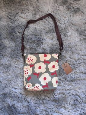 Maika Gray Floral Crossbody with Brown Strap